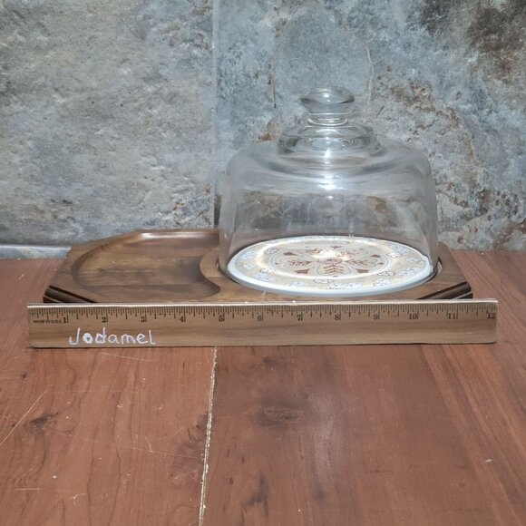 Vintage Cheese and Cracker Platter Tray Ceramic Tile Glass Dome Himark 1982 - Picture 10 of 14